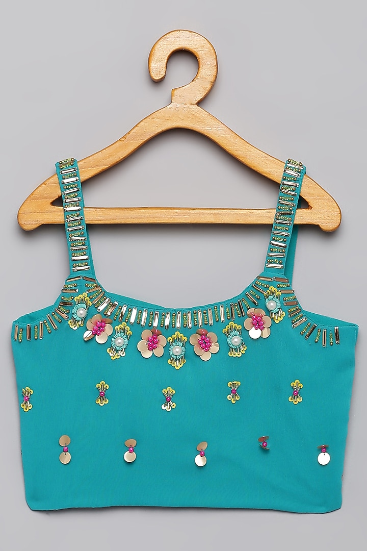 Teal Blue Organza Embroidered Pant Set For Girls by Tutus by tutu at Pernia's Pop Up Shop