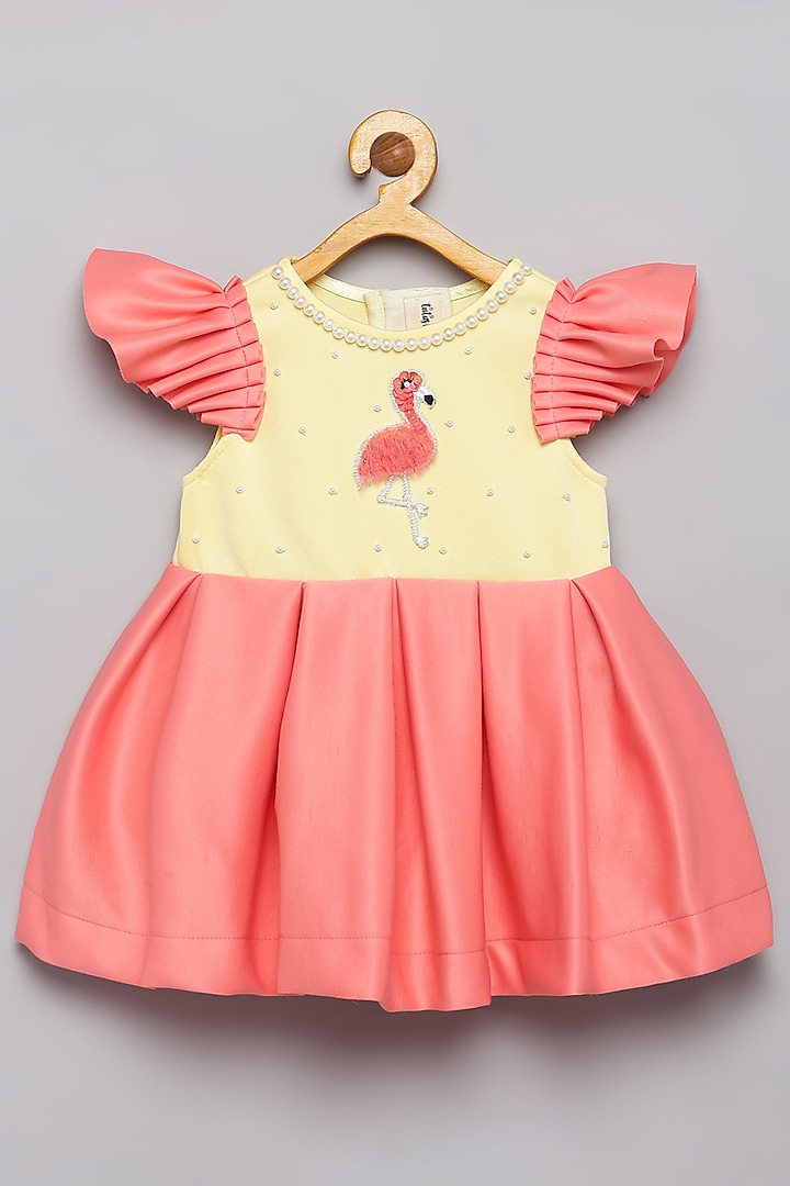 Pink & Yellow Lycra Dress For Girls by Tutus by tutu at Pernia's Pop Up Shop