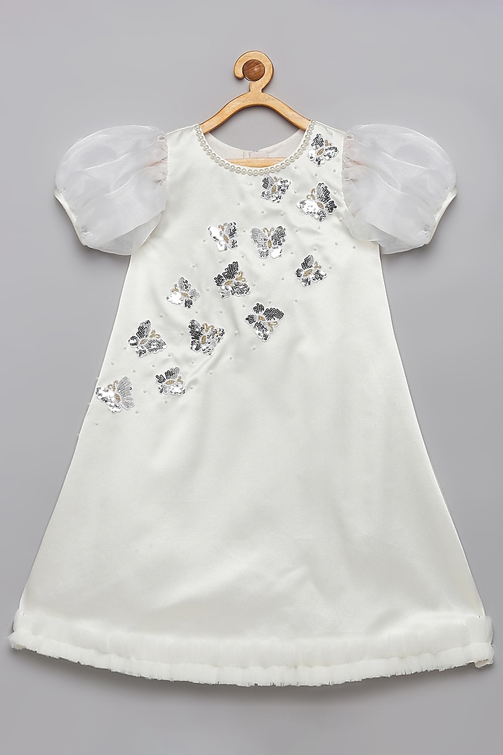 White Satin & Organza A-line Dress For Girls by Tutus by tutu at Pernia's Pop Up Shop