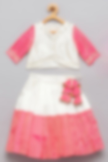 White & Pink Silk Pleated Lehenga Set For Girls by Tutus by tutu
