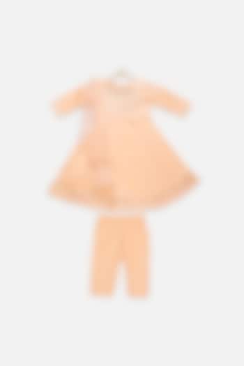 Peach Cotton Anarkali Kurta Set For Girls by Tutus by tutu at Pernia's Pop Up Shop