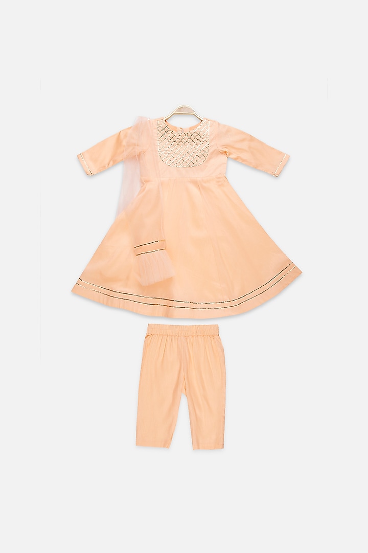 Peach Cotton Anarkali Kurta Set For Girls by Tutus by tutu at Pernia's Pop Up Shop