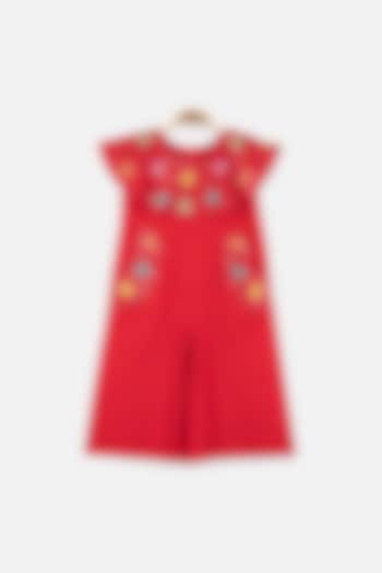 Red Hand Embroidered Jumpsuit For Girls by Tutus by tutu at Pernia's Pop Up Shop