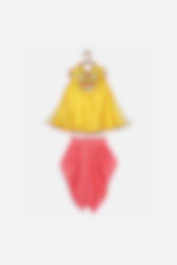 Yellow Hand Embroidered Kurta Set For Girls by Tutus by tutu at Pernia's Pop Up Shop