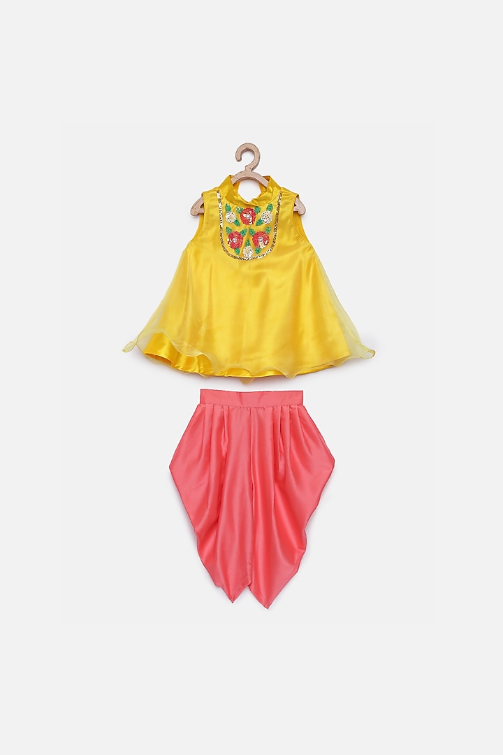 Yellow Hand Embroidered Kurta Set For Girls by Tutus by tutu at Pernia's Pop Up Shop