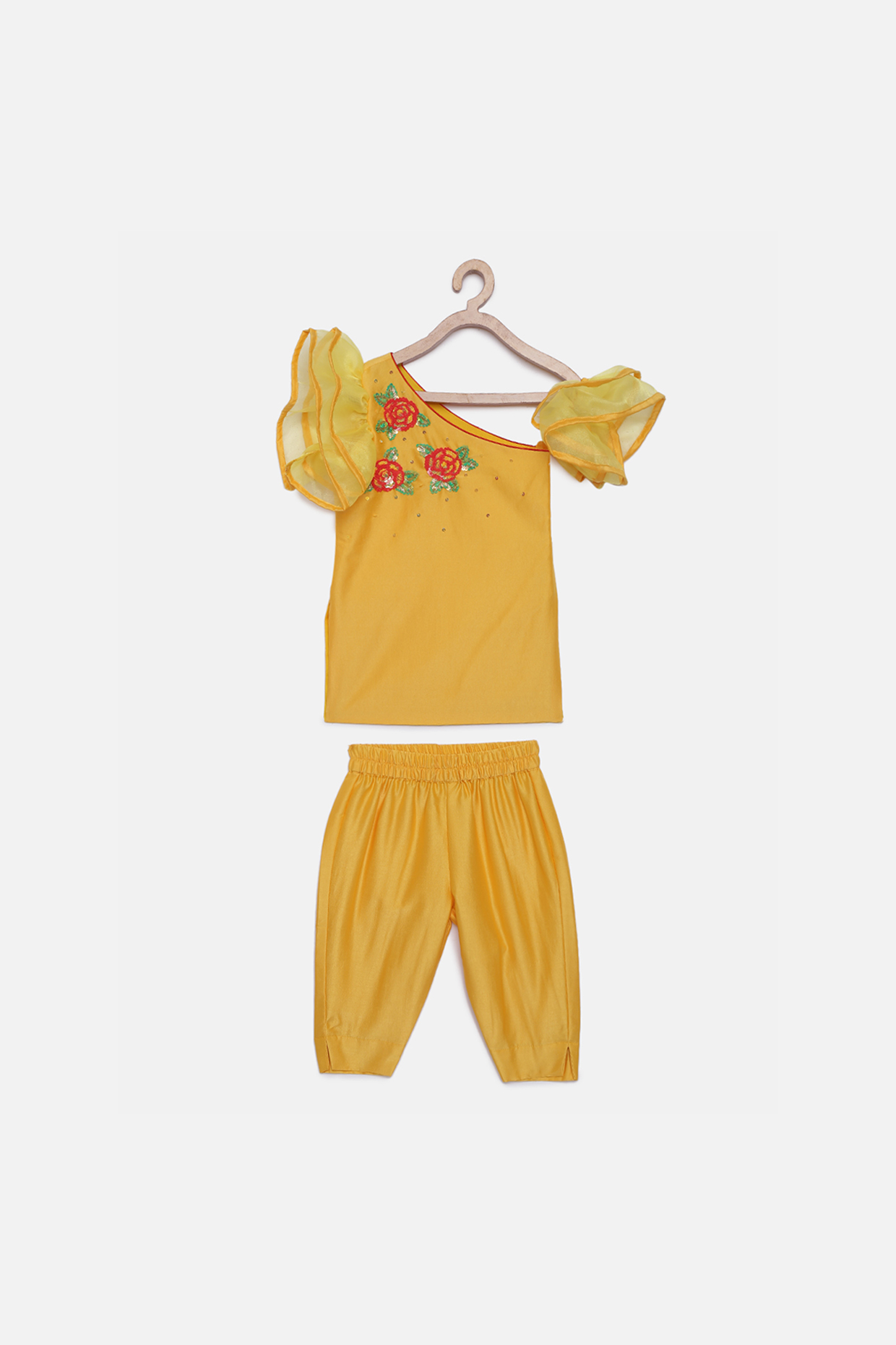 Yellow Sequins Hand Embroidered Kurta Set For Girls by Tutus by tutu at Pernia's Pop Up Shop