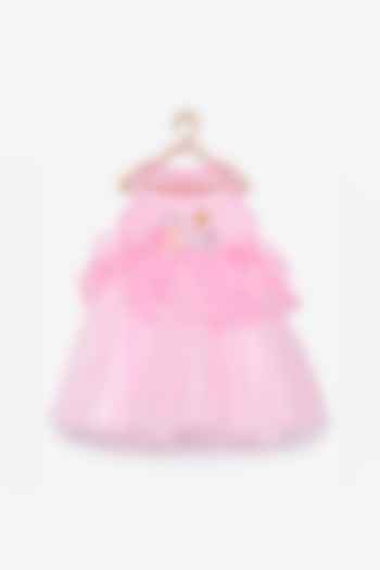 Pink Hand Embroidered Ruffled Gown For Girls by Tutus by tutu