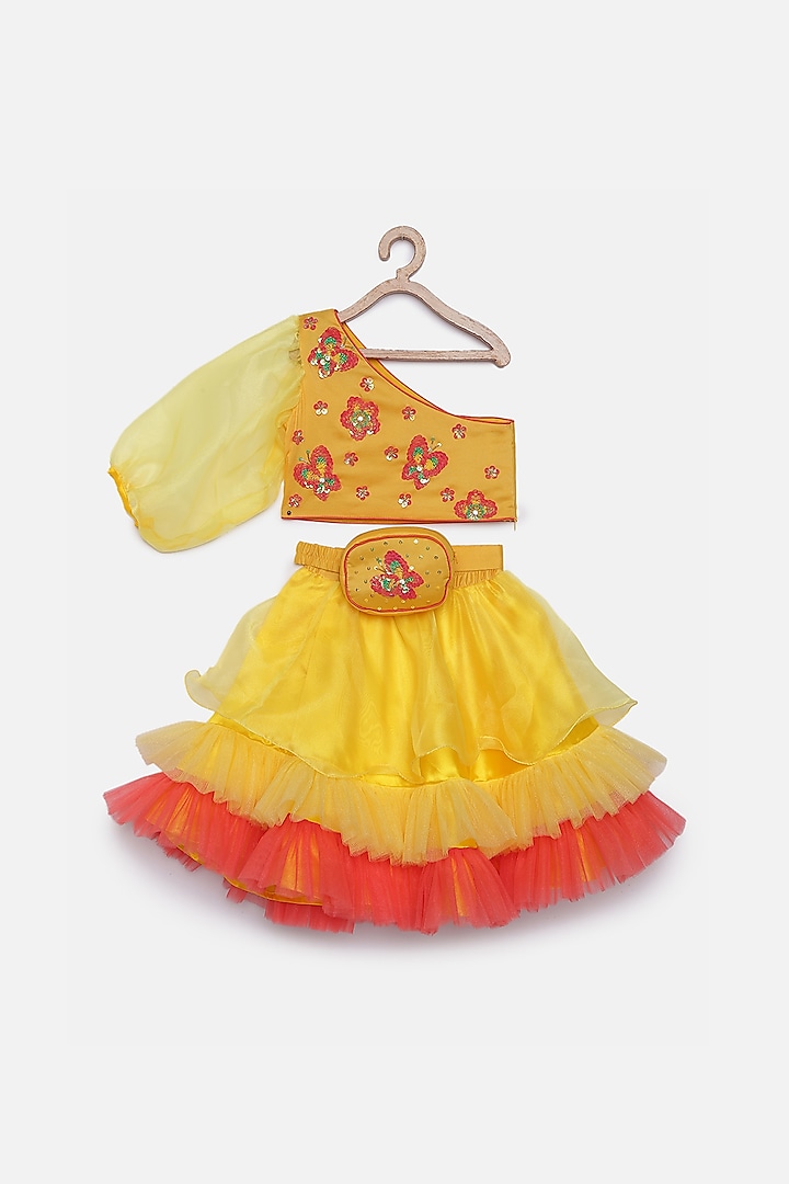 Yellow Soft Tulle & Organza Lehenga Set For Girls by Tutus by tutu at Pernia's Pop Up Shop