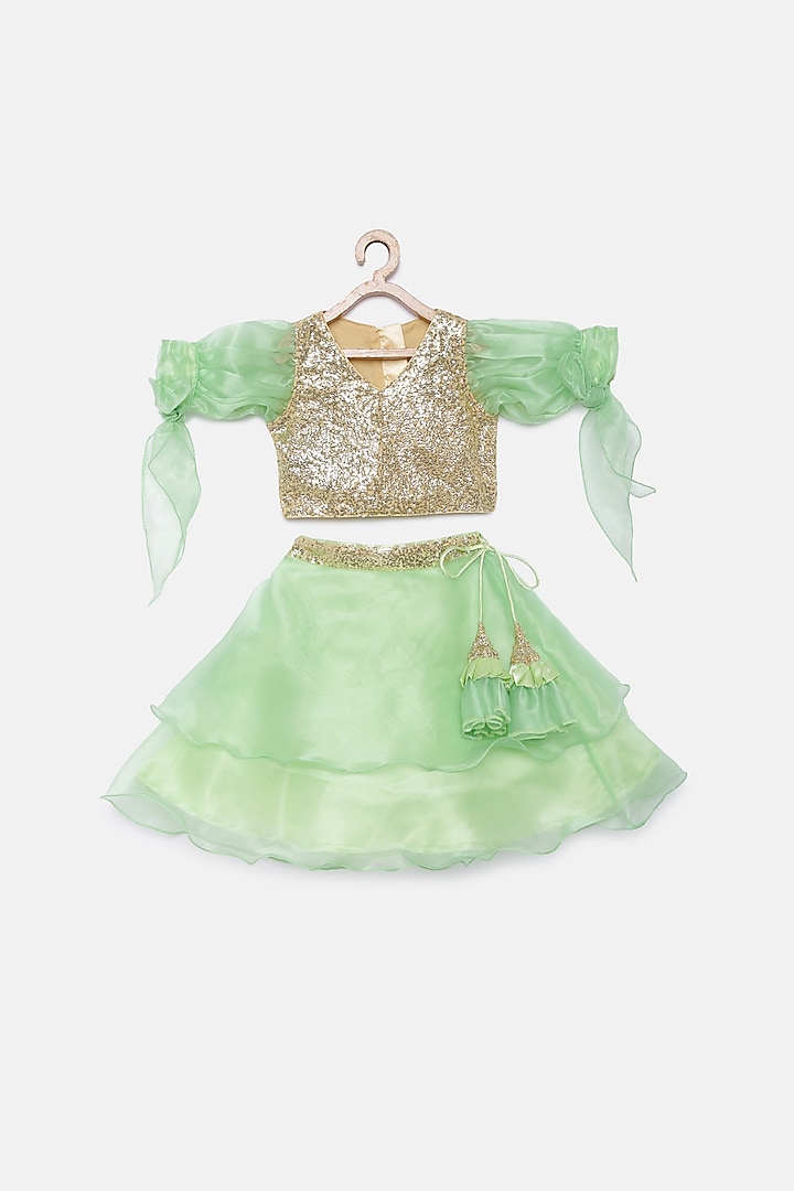 Green Embroidered Lehenga Set For Girls by Tutus by tutu at Pernia's Pop Up Shop