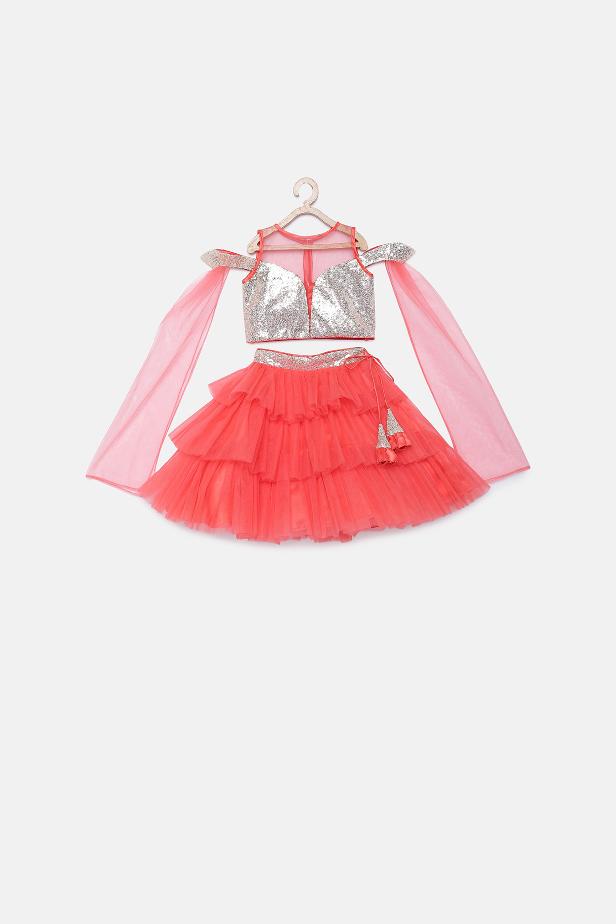 Red Soft Tulle Lehenga Set For Girls by Tutus by tutu at Pernia's Pop Up Shop