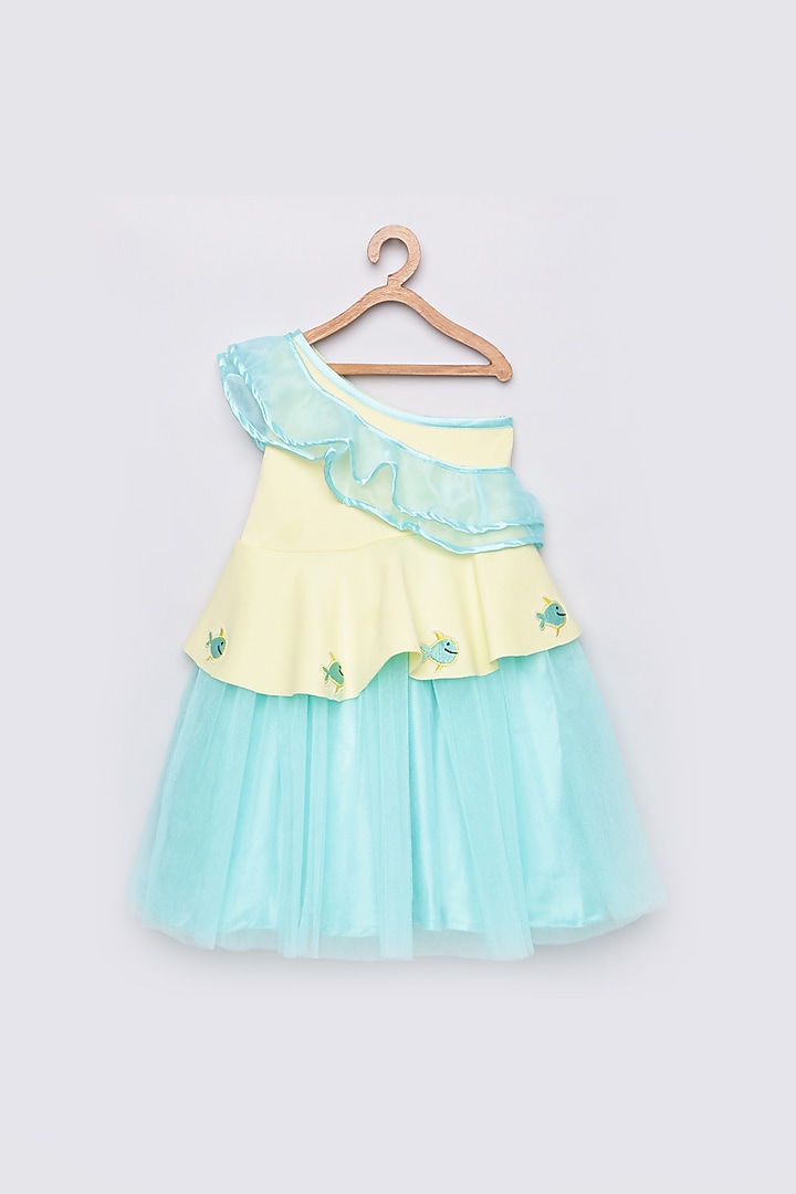 Turquoise Embroidered Gown For Girls by Tutus by tutu