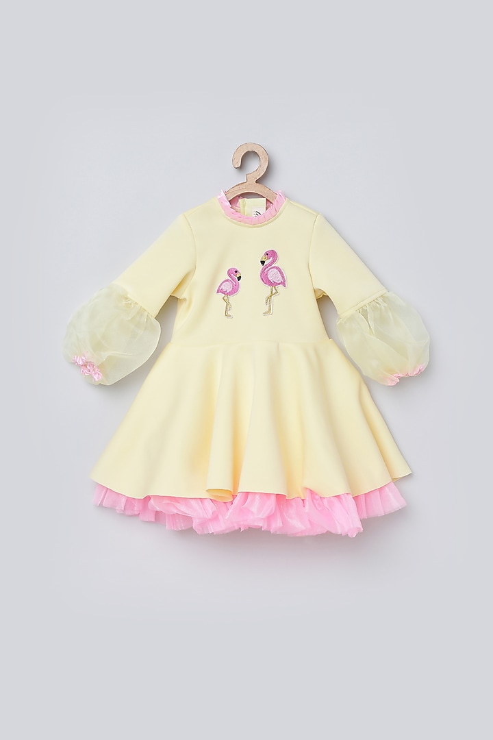 Yellow Thread Embroidered Dress For Girls by Tutus by tutu