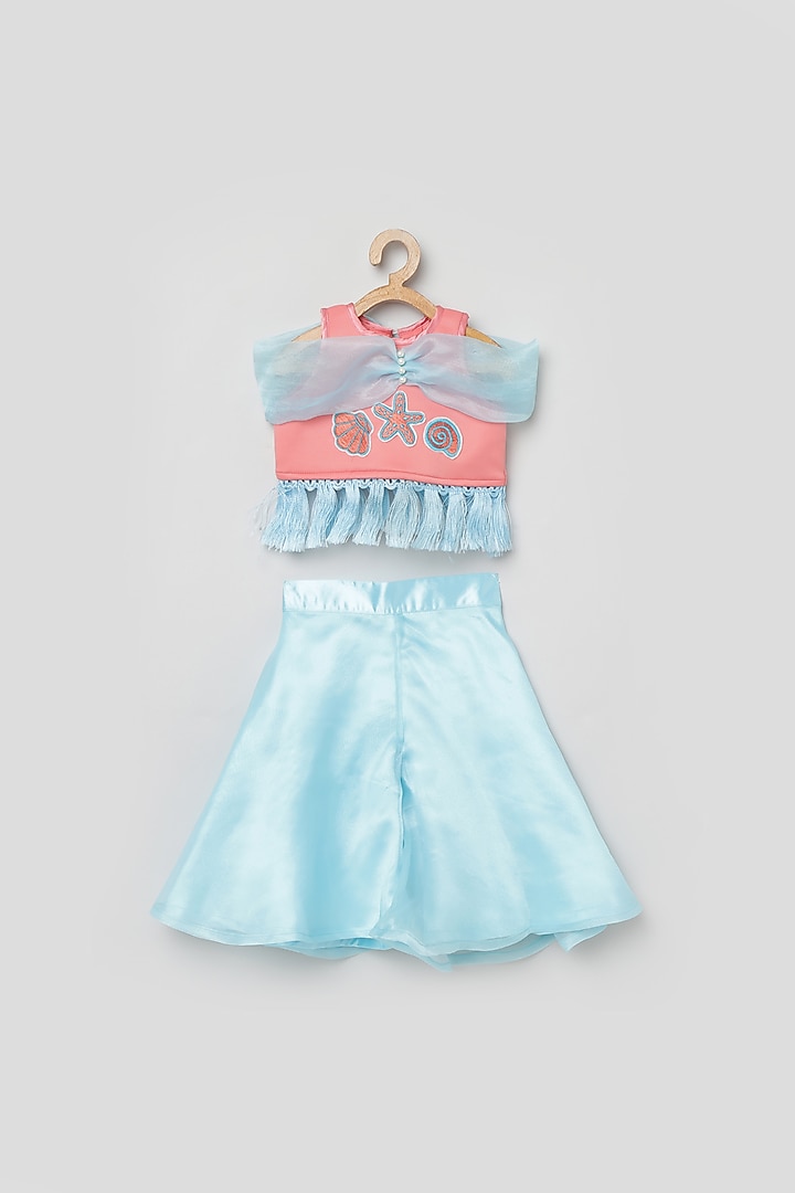 Turquoise Satin Palazzo Pant Set For Girls by Tutus by tutu