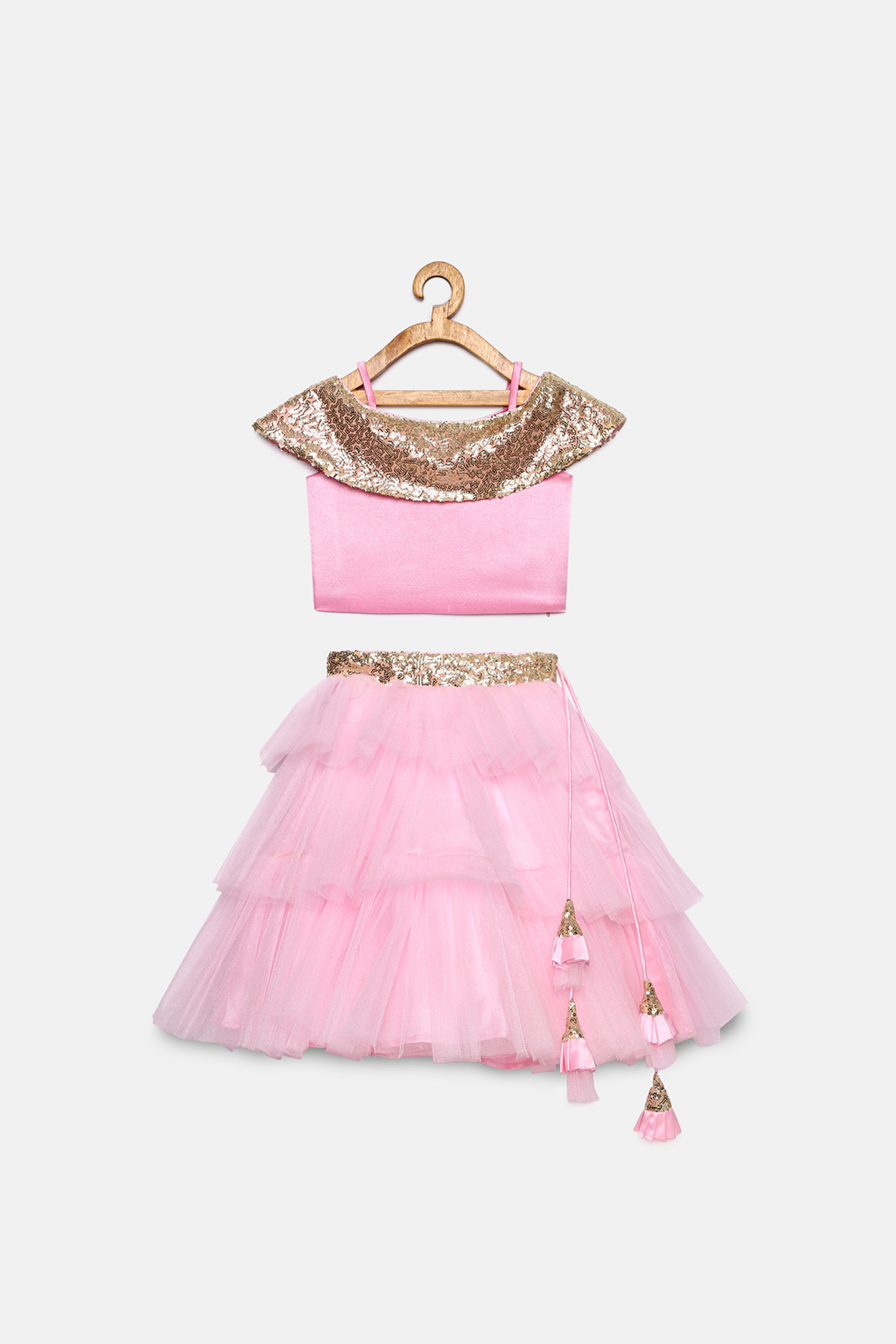 Pink Layered Lehenga Set For Girls by Tutus by tutu at Pernia's Pop Up Shop