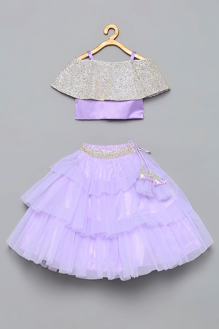 Purple Embroidered Lehenga Set For Girls by Tutus by tutu