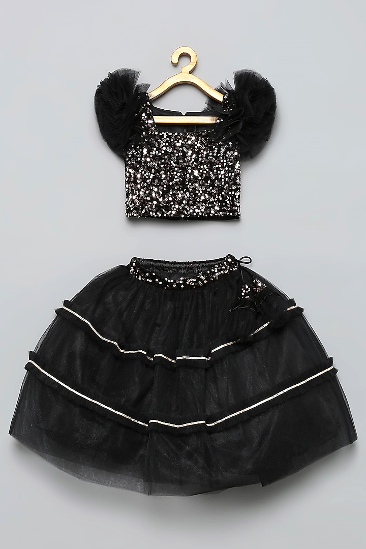 Black Cane Embroidered Lehenga Set For Girls by Tutus by tutu at Pernia's Pop Up Shop