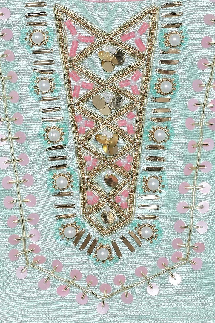 Mint Brocade Embroidered Pant Set For Girls by Tutus by tutu at Pernia's Pop Up Shop