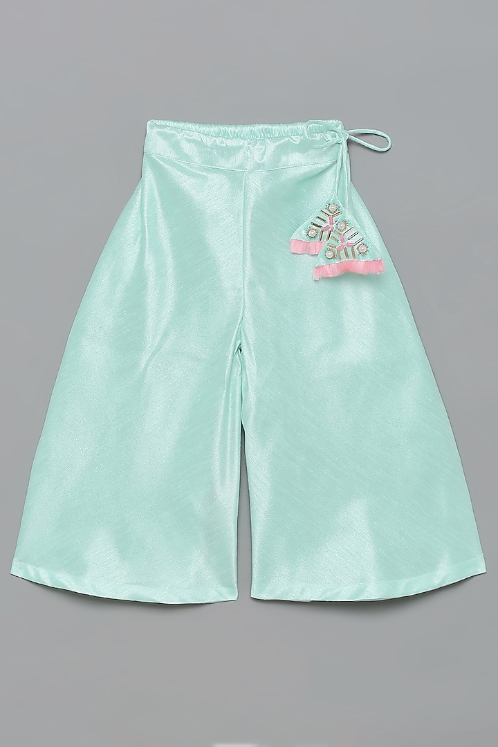 Mint Brocade Embroidered Pant Set For Girls by Tutus by tutu at Pernia's Pop Up Shop