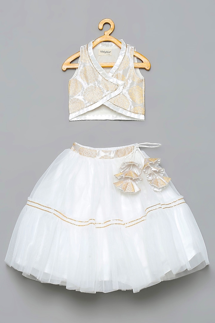 White Tulle Embroidered Lehenga For Girls by Tutus by tutu