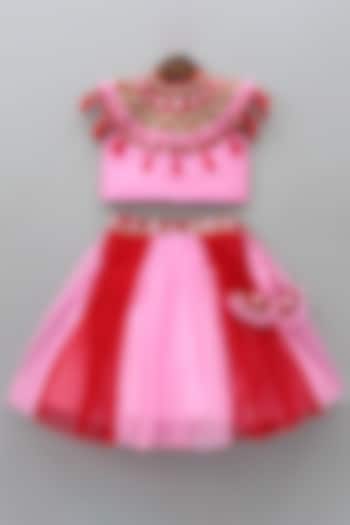Pink & Red Embroidered Lehenga Set For Girls by Tutus by tutu