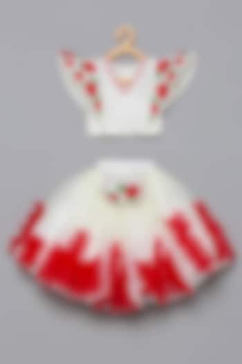 White & Red Embroidered Lehenga Set For Girls by Tutus by tutu