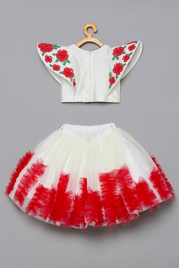 White & Red Embroidered Lehenga Set For Girls by Tutus by tutu at Pernia's Pop Up Shop