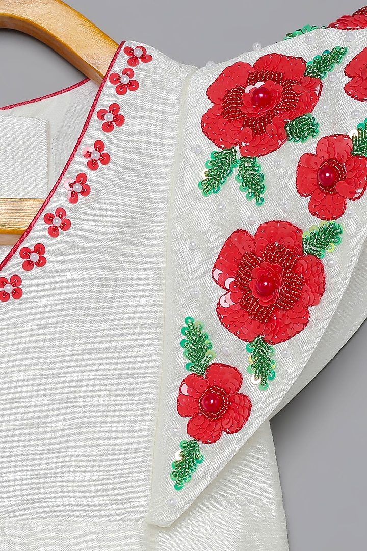 White & Red Embroidered Lehenga Set For Girls by Tutus by tutu at Pernia's Pop Up Shop