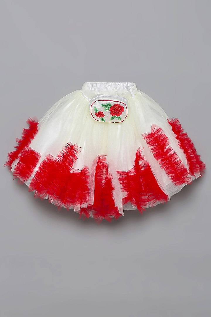 White & Red Embroidered Lehenga Set For Girls by Tutus by tutu at Pernia's Pop Up Shop