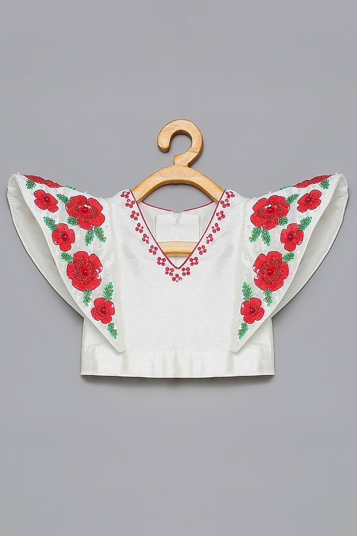 White & Red Embroidered Lehenga Set For Girls by Tutus by tutu at Pernia's Pop Up Shop