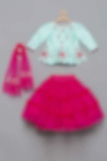 Pink Embroidered Lehenga Set For Girls by Tutus by tutu