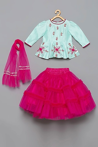 Pink Embroidered Lehenga Set For Girls by Tutus by tutu