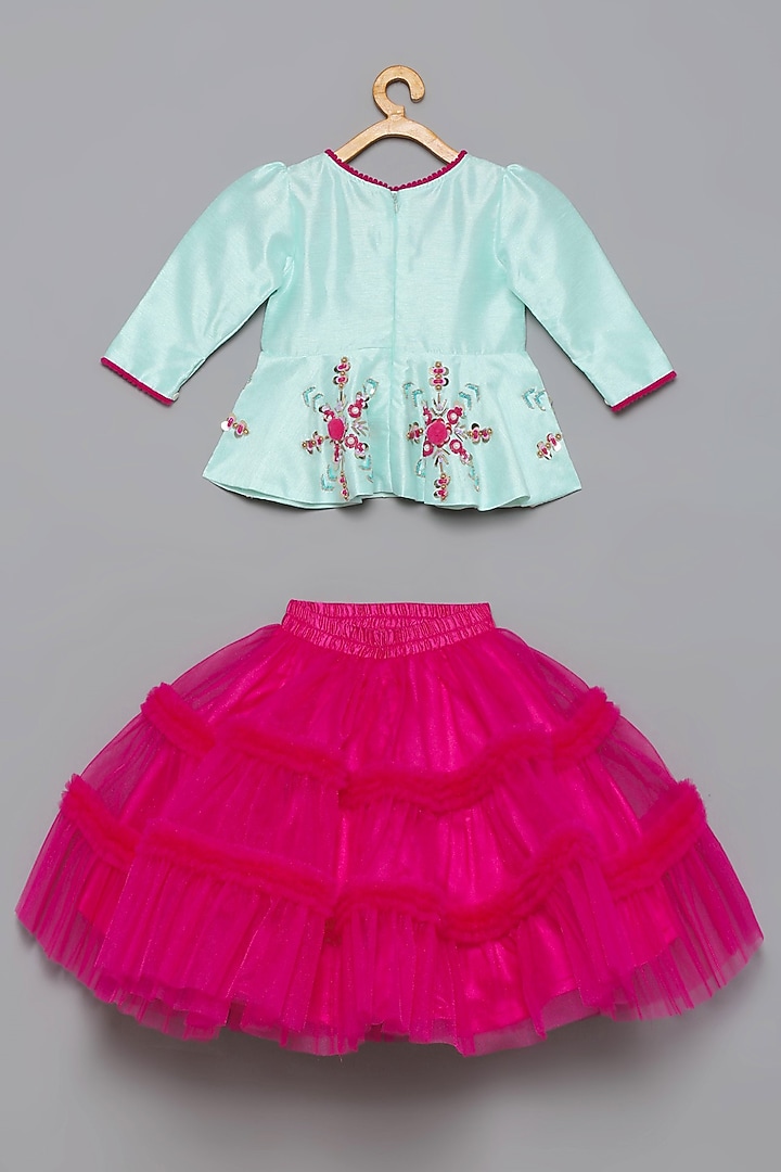 Pink Embroidered Lehenga Set For Girls by Tutus by tutu at Pernia's Pop Up Shop