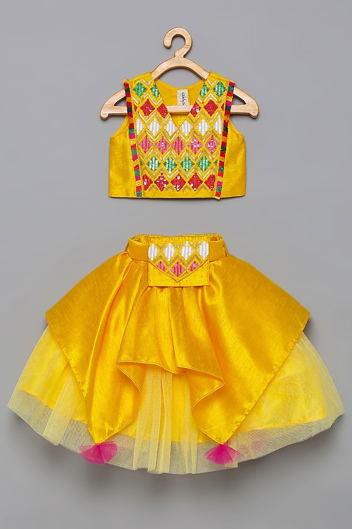 Yellow Embroidered Lehenga Set For Girls by Tutus by tutu