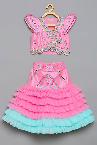Pink Embroidered Skirt Set For Girls by Tutus by tutu