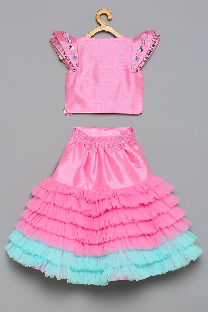 Pink Embroidered Skirt Set For Girls by Tutus by tutu at Pernia's Pop Up Shop