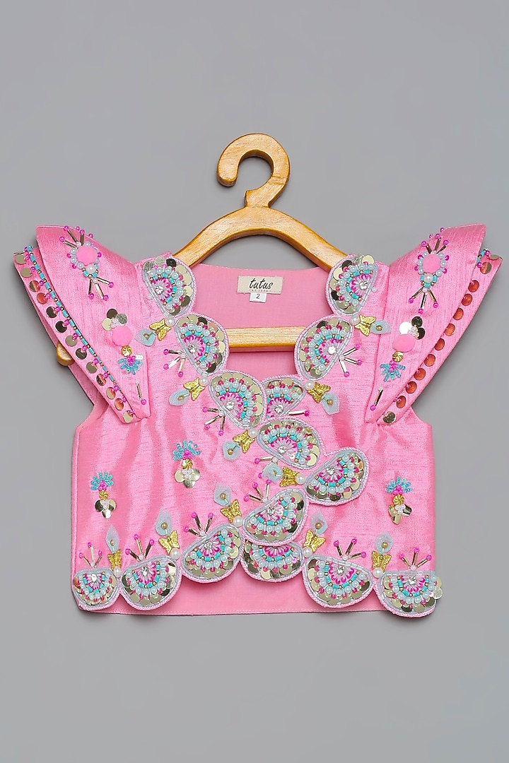 Pink Embroidered Skirt Set For Girls by Tutus by tutu at Pernia's Pop Up Shop