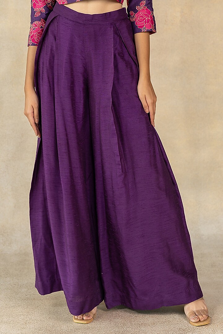 Purple Cotton Silk Floral Printed Cropped Blazer Set by TUSSAH BY SIDDHI SHAH at Pernia's Pop Up Shop