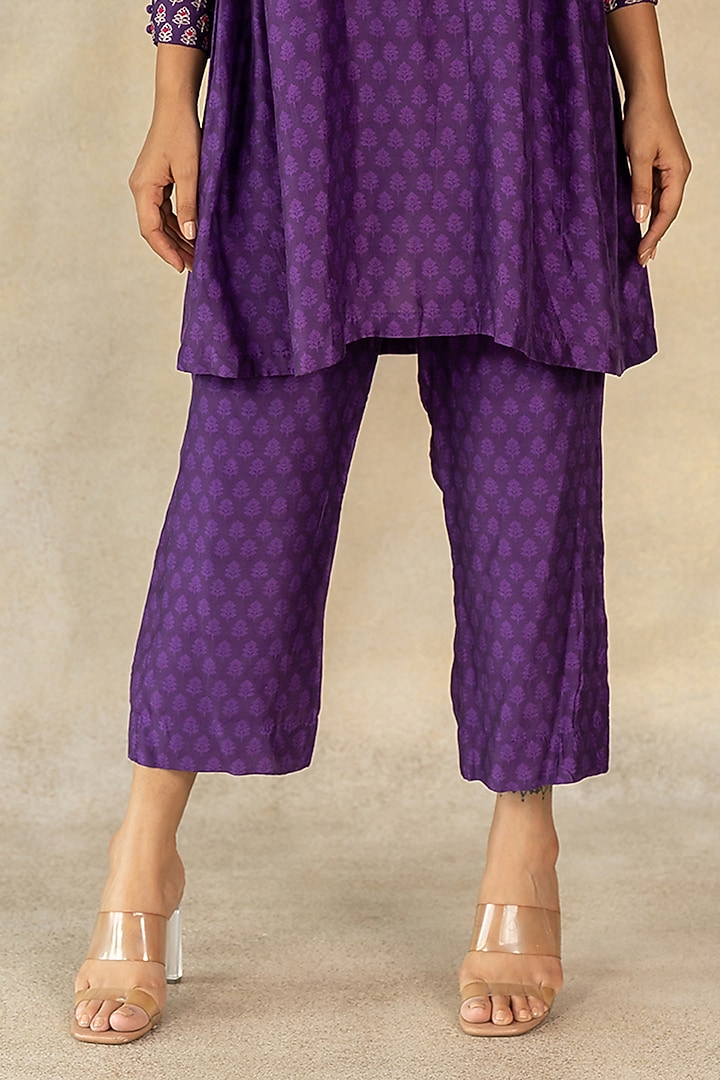 Purple Cotton Silk Motif Printed Kurta Set by TUSSAH BY SIDDHI SHAH at Pernia's Pop Up Shop