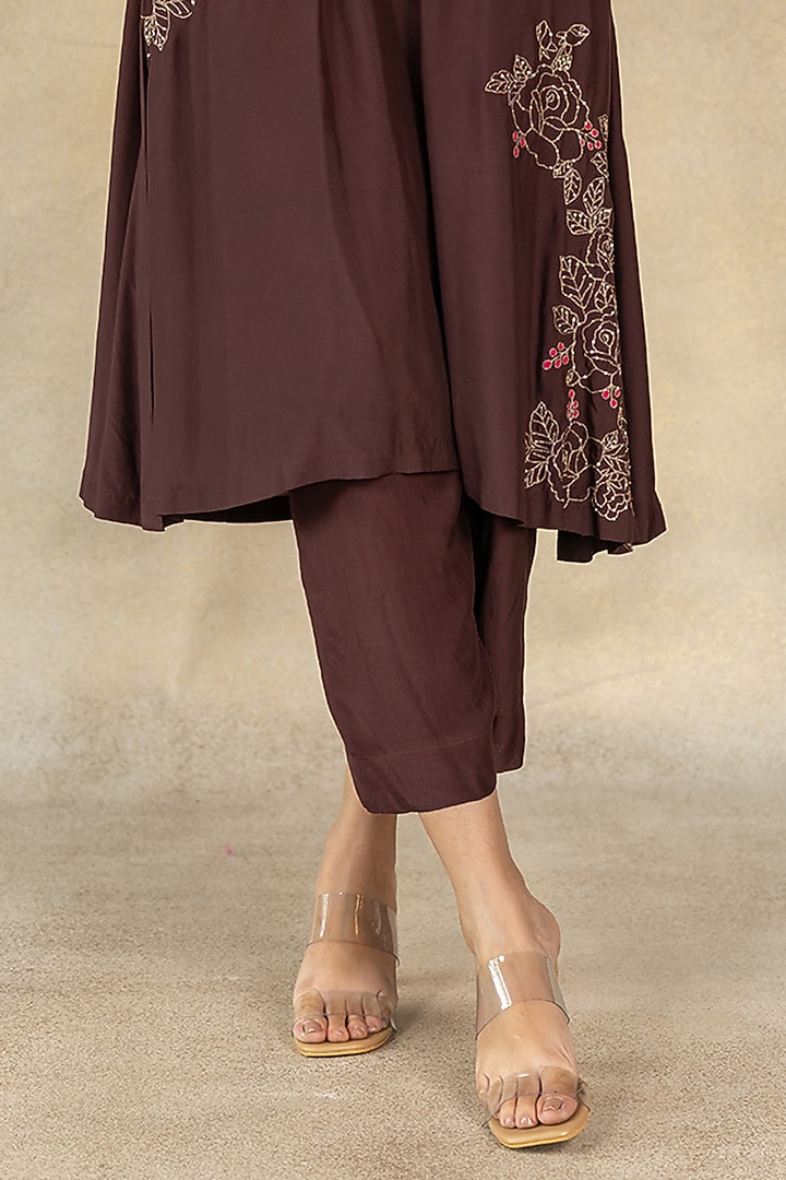 Brown Cotton Silk Embroidered A-Line Kurta Set by TUSSAH BY SIDDHI SHAH at Pernia's Pop Up Shop