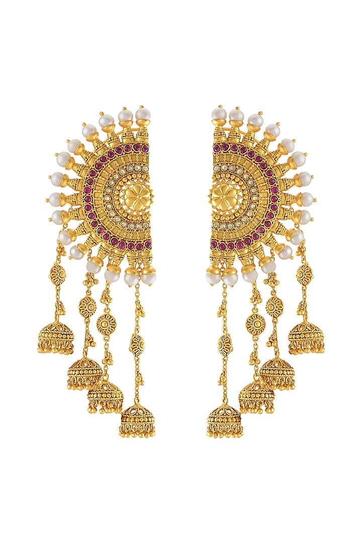 Gold Finish Ear Cuffs With Pearls by Tribe Amrapali