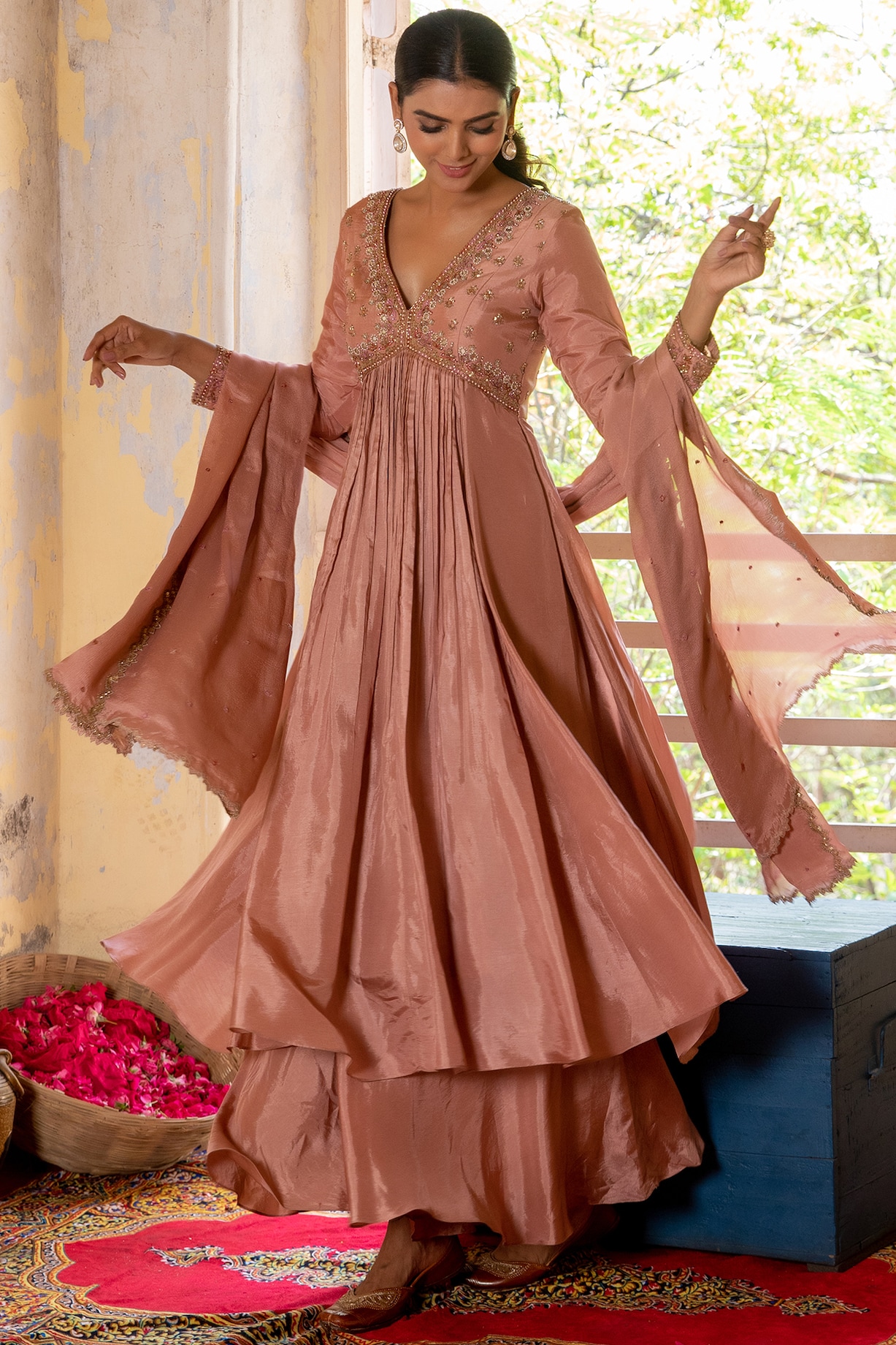 Maroon Chiffon Silk Embroidered Anarkali Set main image 0