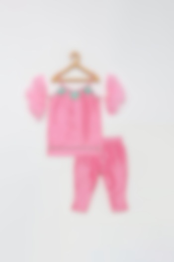 Pink Hand Embroidered Kurta Set For Girls by Tutus by tutu at Pernia's Pop Up Shop