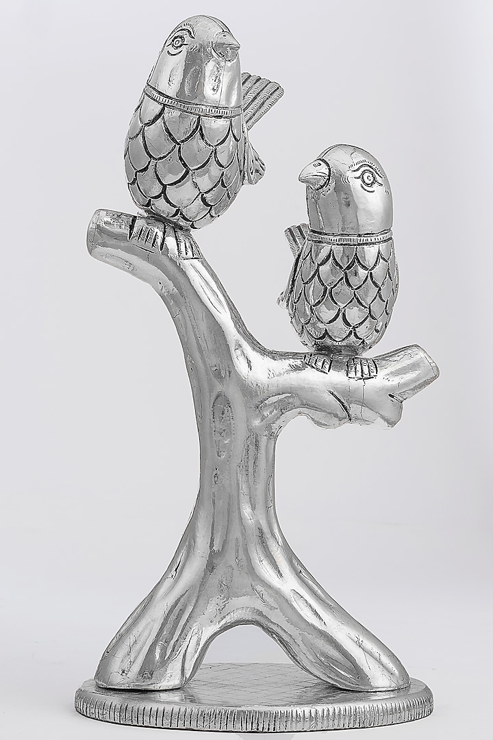 Silver CGC Cladded Couple Sparrow Showpiece by Creative Grains Calcutta