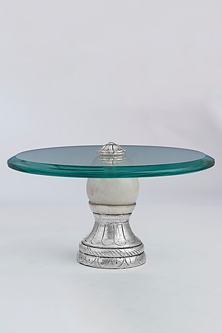 Silver & White CGC Cladded Rajyog Platter by Creative Grains Calcutta