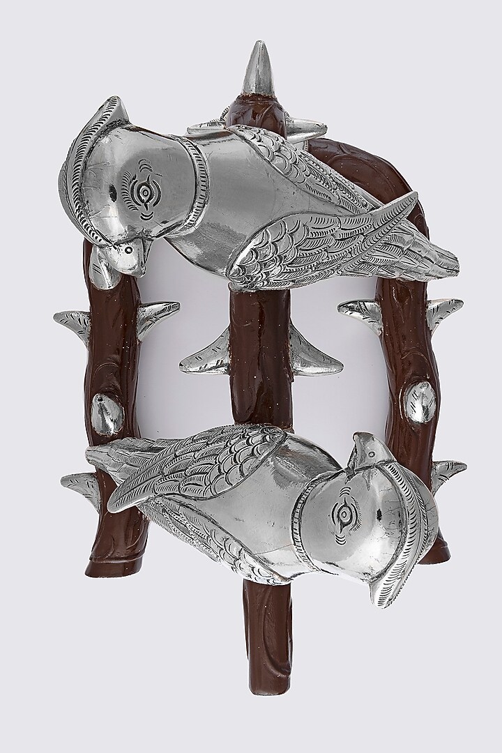 Silver & Brown Pure Silver Cladded Ganga Jamuna Regal Parrot Showpiece by Creative Grains Calcutta at Pernia's Pop Up Shop