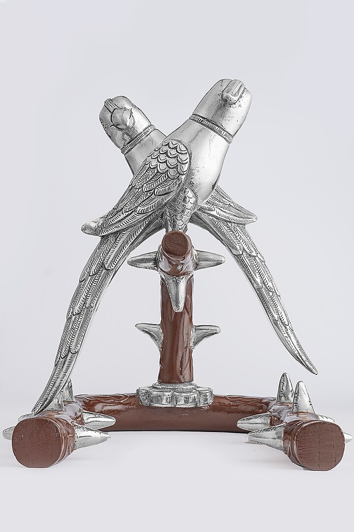 Silver & Brown Pure Silver Cladded Ganga Jamuna Regal Parrot Showpiece by Creative Grains Calcutta at Pernia's Pop Up Shop