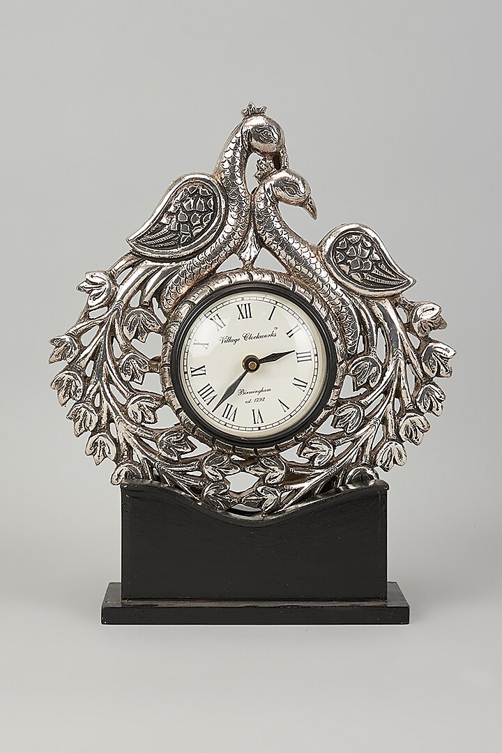 Pure Silver Cladded Peacock Clock by Creative Grains Calcutta