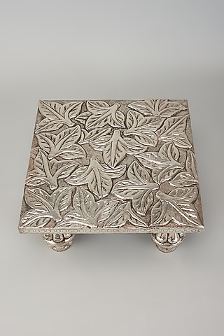 Pure Silver Cladded Leaf Chowki by Creative Grains Calcutta