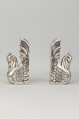 Pure Silver Cladded Peacock Pride Bookends by Creative Grains Calcutta