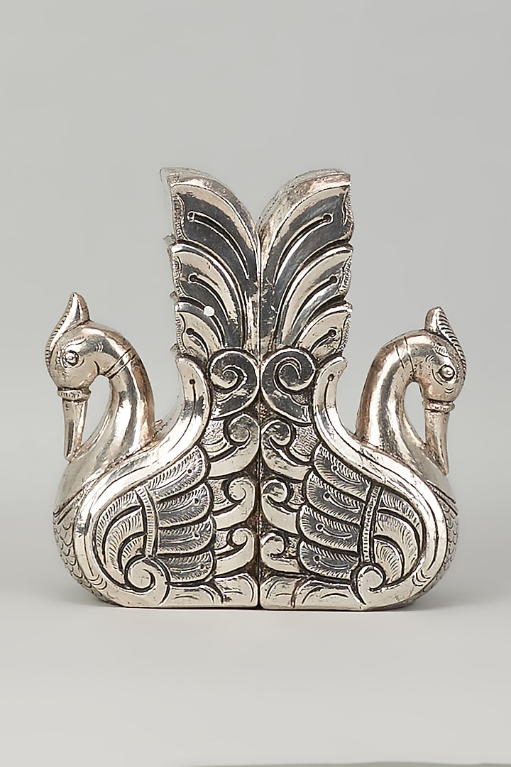Pure Silver Cladded Peacock Pride Bookends by Creative Grains Calcutta at Pernia's Pop Up Shop